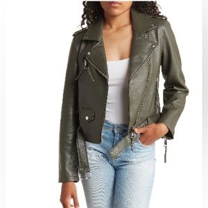 REBECCA MINKHOFF VEGAN LEATHER GREEN MOTO JACKET brand new with tags small